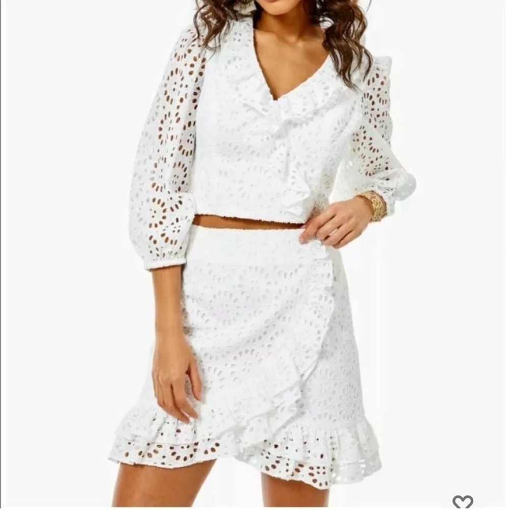 Lilly Pulitzer Roca Set Beach White Eyelet Resort Top and Skirt Size 00